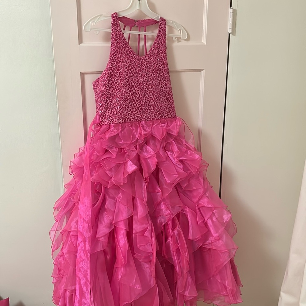 Elegant Pink Ruffled Kids Formal Dress